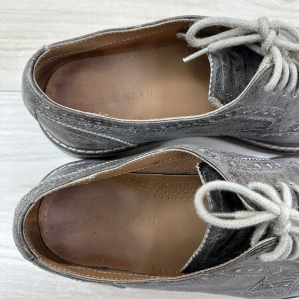 Cole Haan Shoes Men Size 9M Gray Colton Leather Cap Toe Lace Oxford Brogue Dress